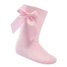 S151-P: Pink Knee Length Socks w/Bow (2-9 Years)